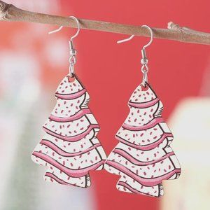 {NEW} Pink Christmas Tree Design Dot Pattern Dangle Earrings
